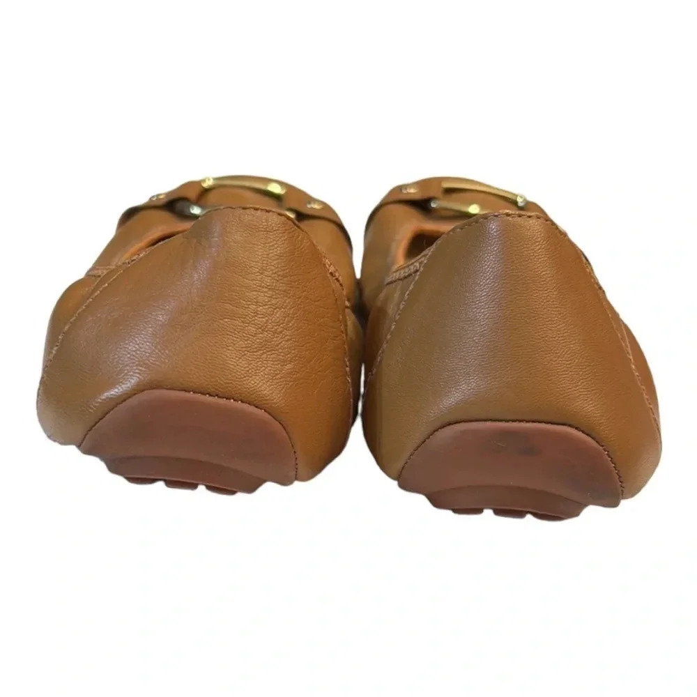 Adam Tucker by Me Too Nellie Tan Leather Ballet Flat Gold Buckle Size 7.5 - Picture 5 of 11